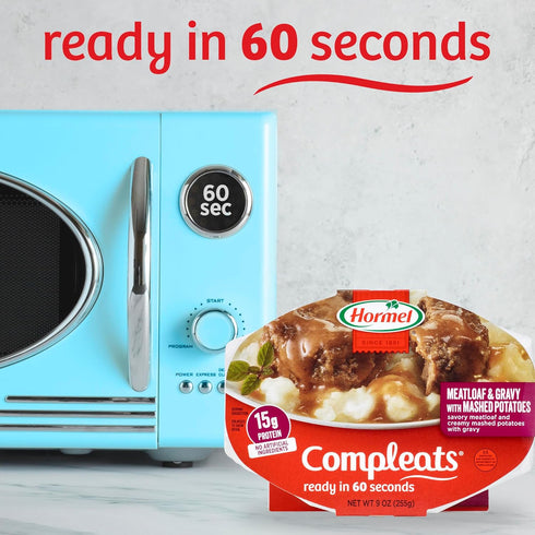 9 oz. (6 Pack) HORMEL COMPLEATS Meatloaf & Gravy With Mashed Potatoes Microwave Tray