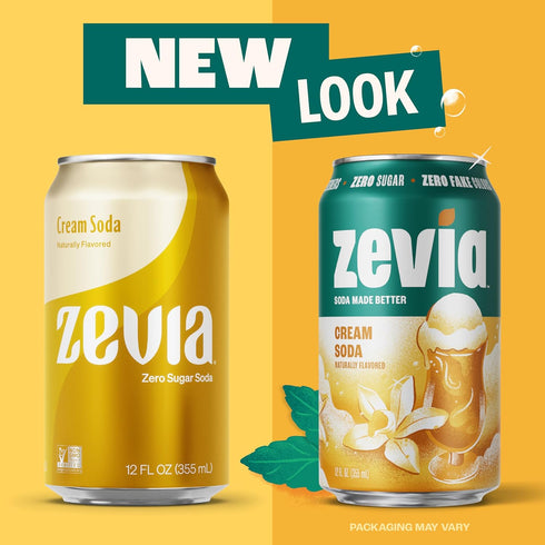 12 (Pack 12) Zevia Zero Sugar Soda, Cream Soda, Ounce Cans