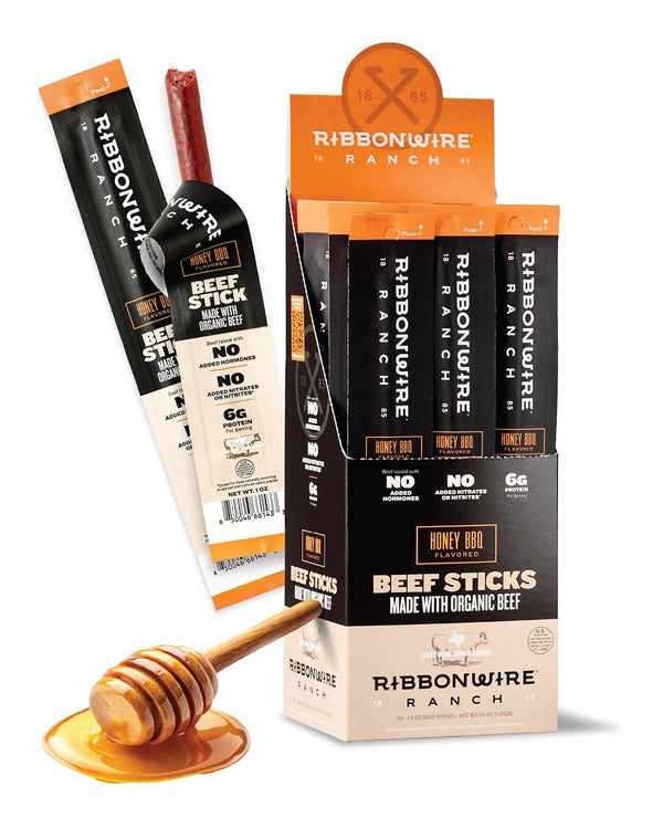 Ribbonwire Ranch Beef Sticks, Made with Organic Beef, Pasture Raised, High Protein