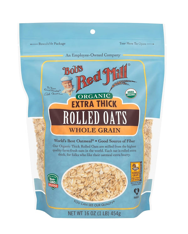 Bob's Red Mill Organic Extra Thick Rolled Oats, 16 Oz (4 Pack)