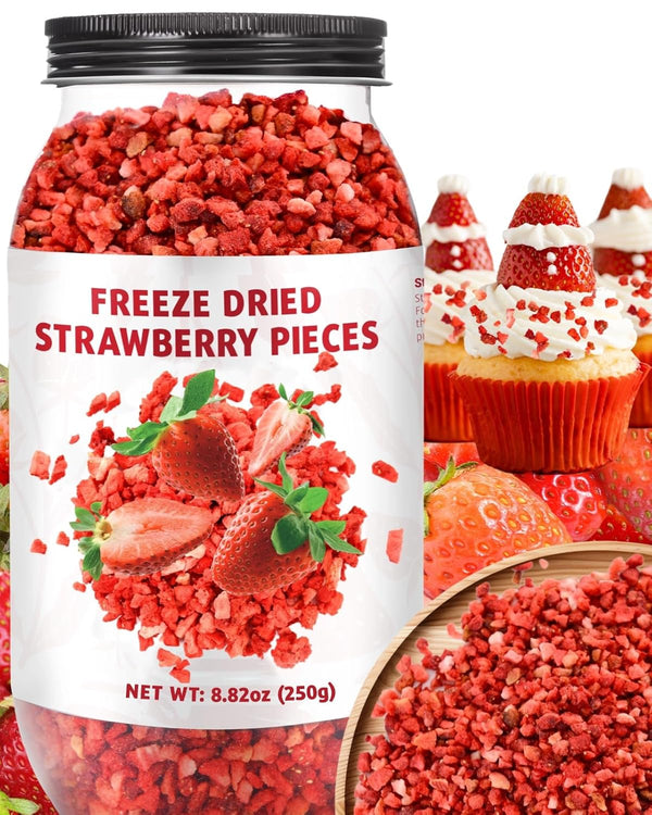 Egcina Premium Freeze Dried Strawberries Pieces - 8.82oz 100% Natural Sweet Frozen Strawberrys,