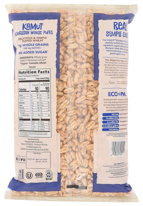 6 Oz Natures Path Organic Khorasan Wheat Puffs Cereal