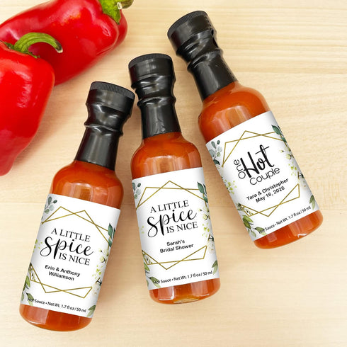 Best Day Ever Spot 1.7oz (Set 12) Geometric Floral Hot Sauce Gifts, Mini Hot Sauce Bottles, Hot Sauce Wedding Favors