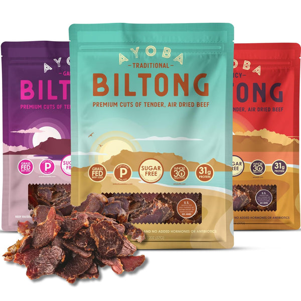 Ayoba Grass Fed Beef Biltong Slices, Variety Pack (2 Ounce, Pack of