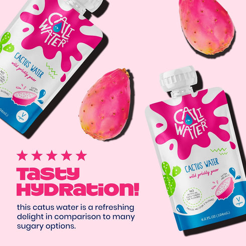 10 24 Count Caliwater - Kids Organic Cactus Water Pouches - Prickly Pear - Calories - Natural Plant Based Hydration