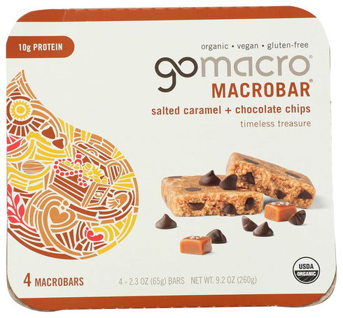 GOMACRO Organic Salted Caramel & Chocolate Chip Protein Bar 4ct, 2.3 OZ