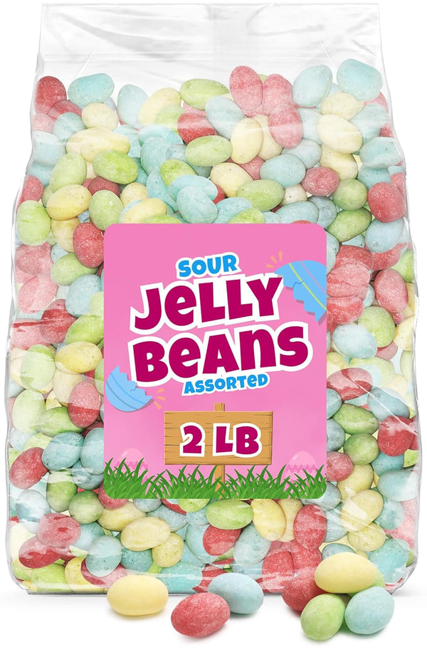 GEEOOLLAH Sour Jelly Beans Candy 2 lb Bulk Bag - Assorted Pastel Colored