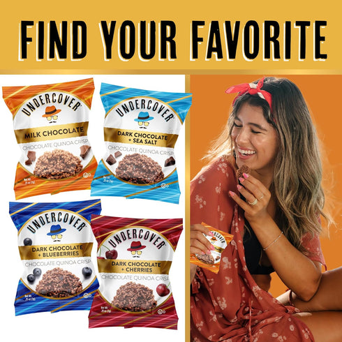 70-Count, Undercover Snacks Chocolate Quinoa Crisps - Milk Chocolate | Individually Wrapped Crisps | Gluten Free