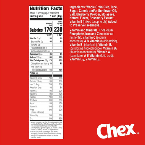 12 oz Blueberry Chex Cereal, Gluten Free Breakfast Cereal, Made with Whole Grain