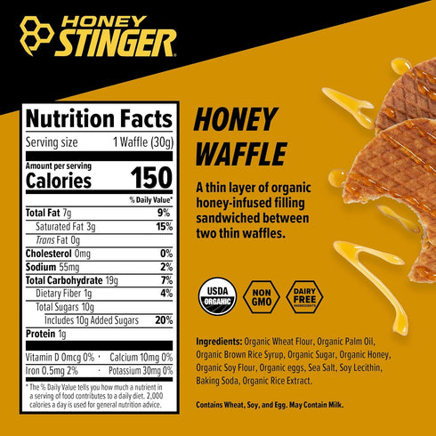Honey Stinger Organic Honey Waffle, Energy Stroopwafel, Sports Nutrition, Box of 16 Waffles, 16.96 Ounce