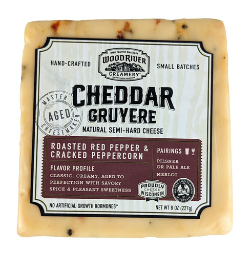 Generic Cheddar, Gruyere, Roasted Red Pepper, and Cracked Pepper Corn Cheese Blend, Gourmet