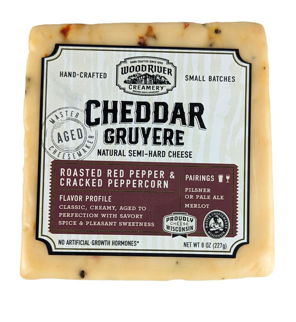 Generic Cheddar, Gruyere, Roasted Red Pepper, and Cracked Pepper Corn Cheese Blend, Gourmet