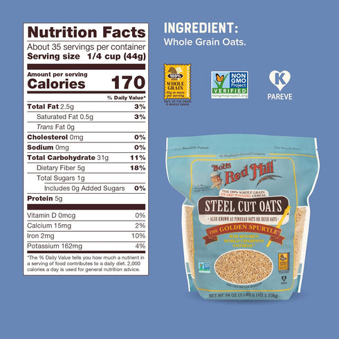 54oz (Pack 4) Bob's Red Mill Steel Cut Oats, of - Non GMO, Whole Grain, Vegan, Kosher