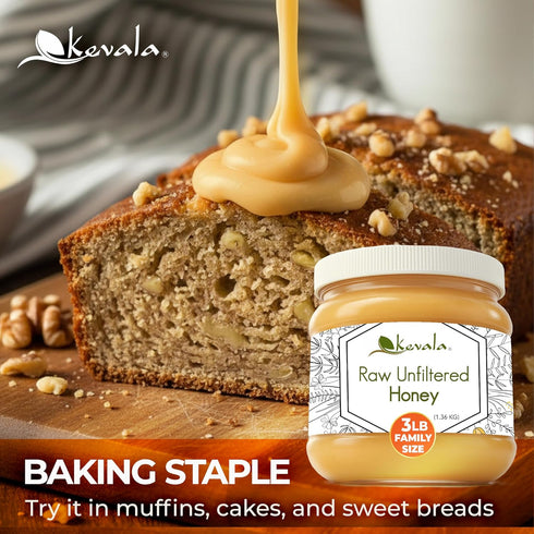 3 lb Kevala Raw Unfiltered Honey - Pure Honey for Daily Baking and Cooking, Authentic Sweetness with no Added Sugar