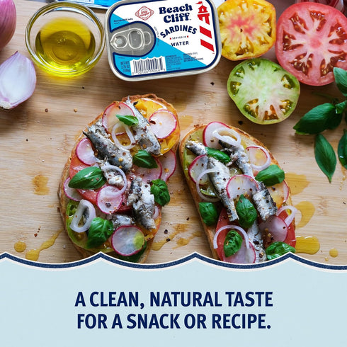 3.75 oz (Pack 12) 12g Beach Cliff Sardines in Water, Can of - Wild Caught Sardines - Protein per Serving - Gluten Free