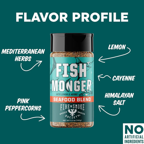 5.2 oz Fire & Smoke Society Fish Monger Seafood Seasoning | Fish Seasoning for Snapper, Swordfish, Tuna, Catfish