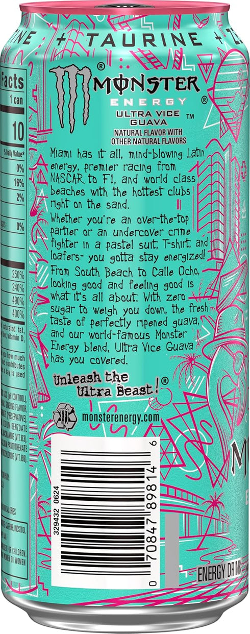 16 (Pack 15) Pack 15 Monster Energy Ultra Vice Guava, Sugar Free Energy Drink, Ounce of |