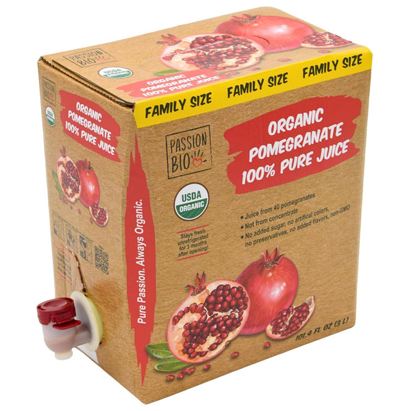 PassionBio Organic Pomegranate Juice Box 101.4 Fl Oz | Pure Fruit Juice, Not