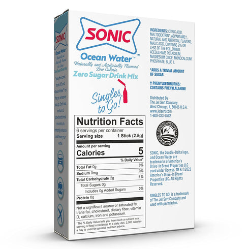 6 6 (36 Sonic Singles to Go Powdered Drink Mix, Ocean Water, Sticks per Box, Boxes included Sticks Total)