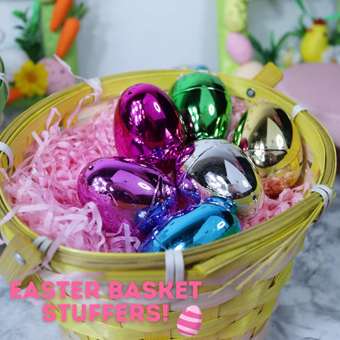 24 Bulk Metallic Plastic Easter Eggs, Empty Fillable Multicolor Egg Assortment, Basket Stuffer Essentials, Total