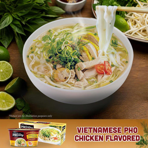 2.4 oz, CHIN-SU Vietnamese Pho Noodle Bowl, Chicken Flavor, Instant Soup with Rice Noodles