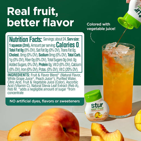 5 120 Stur Liquid Water Enhancer | Peach Mango | Sweetened with Stevia | High in Vitamin C & Antioxidants | Sugar Free