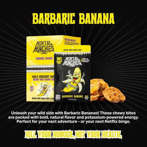 (6 Pack, 3 Oz) Mortal Munchies - Banana Dried Fruit Real Fruit Snack, Sweet and Chewy, Rich in Potassium, Fat-Free