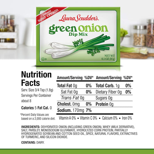 Laura Scudder's (4-2) Laura Scudders Green Onion Dry Dip Mix and Seasoning - Great For Vegetables, Chips, Sauces