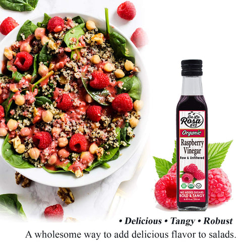 100% 8.45 Oz (Pack 2) De La Rosa Organic Raspberry & Pomegranate Vinegar, Raw & Unfiltered, Vegan, Gluten Free
