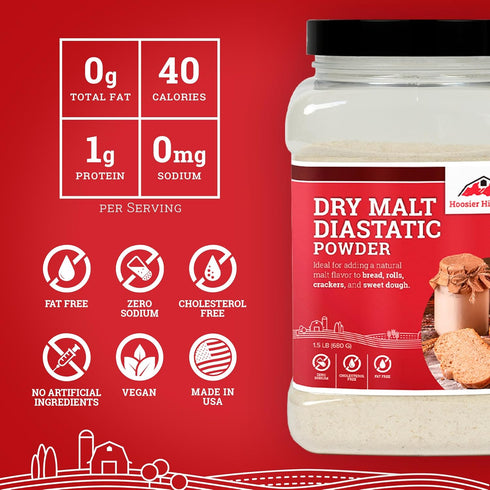 Hoosier Hill Farm 1.5LB Dry Malt (Diastatic) Baking Powder (Pack of 1)