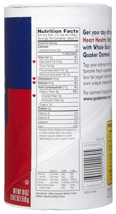 18 oz 2 Quaker Standard Oatmeal Quick - - pk