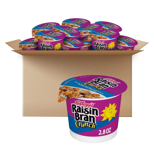 Kellogg's Raisin Bran Crunch Breakfast Cereal Cups, Fiber Cereal, Made with Real