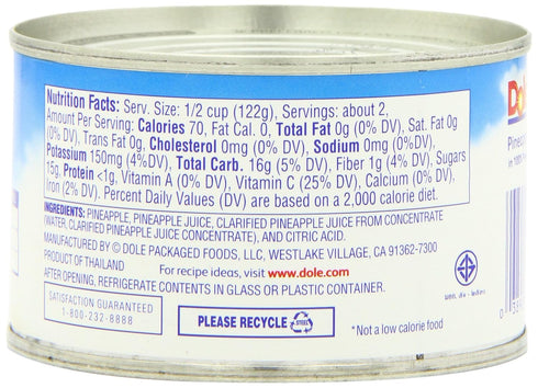 Dole 100% 8-Ounce (Pack 24) Pineapple Chunks In Pineapple Juice, Cans