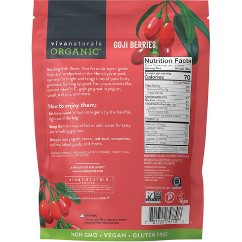 1 lb (454 Viva Naturals Organic Dried Goji Berries, g) Non-GMO, Vegan Wolfberries, Perfect for Goji Berry Tea