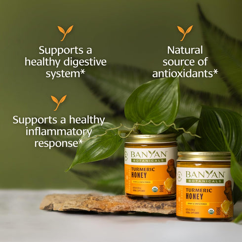 8.25 oz Banyan Botanicals Turmeric Honey with Turmeric and Ginger Delicious Superfood Herbal Honey for Adults & Kids
