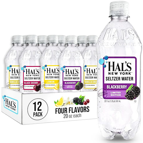 Hal's New York Seltzer Water, Best Sellers 4-Flavor Variety Pack Sparkling Water, 20 Fl Oz