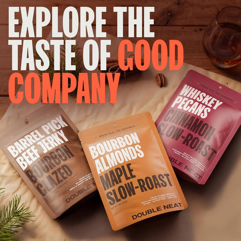 Double Neat 4 (Pack 3) Maple Bourbon Almonds Healthy Bourbon Snacks for Men Vegan & Gluten-Free Slow-Roasted Candied