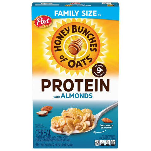 Honey Bunches of Oats Honey & Almond Protein Cereal, Breakfast or Snack,
