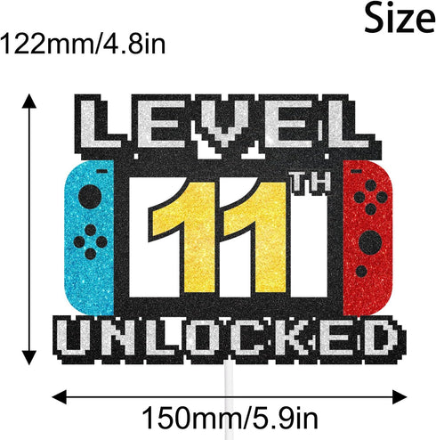 Level 11th Unlocked Cake Topper - Level 11th game Sign Theme Party Decorations 11th Birthday Level Up Cake Decorations for Video Game Themed Kids Boy Girl Party Supplies