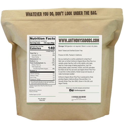 4 Anthony's Organic Brown Rice Flour, Pound, Gluten Free, Product of USA, Finely Ground