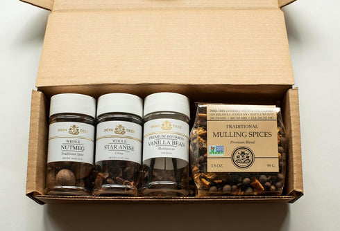 India Tree Winter Holiday Spice Gift Pack, Mulling Spices, Bourbon Vanilla Bean, Star Anise, Nutmeg - 6.5 Ounces