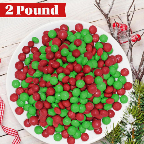 Buha Sweets 2 Bulk Christmas Peanut Butter Chocolate Candy Pound - Red & Green Candy Coated Peanut Butter Filled Milk