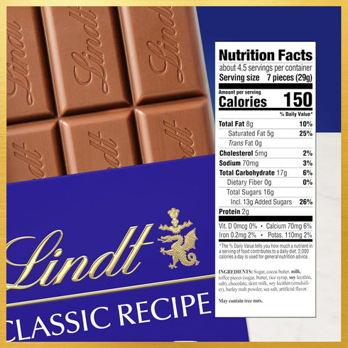 4.4 oz., 12 Pack Lindt CLASSIC RECIPE Toffee and Sea Salt Milk Chocolate Candy Bar