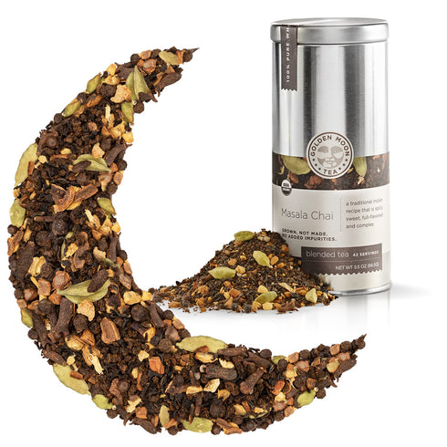 Golden Moon Tea Organic Masala Chai Black Tea, Pure & Authentic Blend, Loose Leaf, Non-GMO - Travel Tin