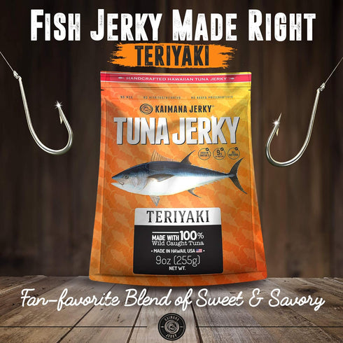 Omega-3s (9 oz) Kaimana Wild-Caught Ahi Tuna Jerky - Teriyaki | Rich in & High in Protein | All-Natural & Organic Fish