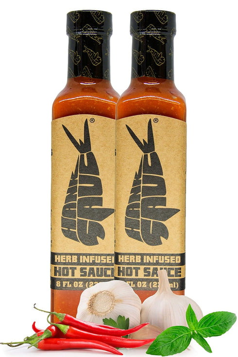 Hank Sauce Herb-Infused Hot Sauce - Versatile Hot Pepper Sauce with Fresh Basil & Garlic - 2 x 8 Ounces
