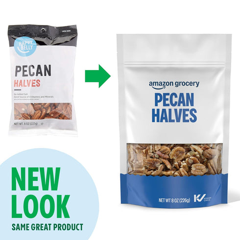 8 Oz Packaging Amazon Grocery, Pecan Halves, (Previously Happy Belly, May Vary)