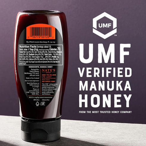 83+ 5+ 13.2 oz Nate's Raw Manuka Honey New Zealand MGO | UMF Certified | Squeeze Bottle