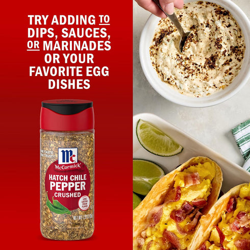 1.25 oz (Pack 6) McCormick Hatch Chile Pepper, Crushed, Balanced, Smoky, Sweet Heat, For Salsa, Tacos, Enchiladas