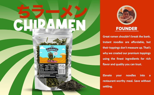 CHIRAMEN Roasted Seaweed Ramen Toppings Dried Nori Seaweed Flakes for Ramen, Cup Noodles, Miso Soup, Rice Bowls